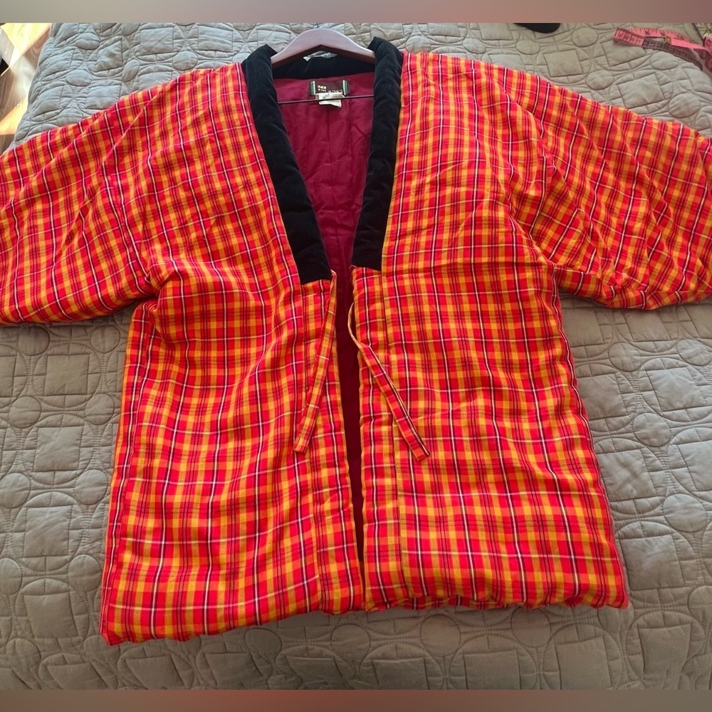 Plaid Kimono Jacket with Black Trim - Picture 8 of 16